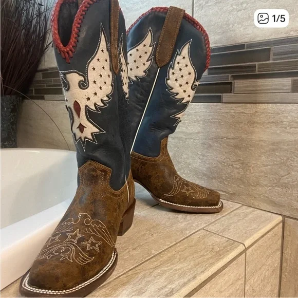 J.B. Dillon Reserve Morning Glory Cowboy Boots with Eagle Motif - Picture 16 of 16